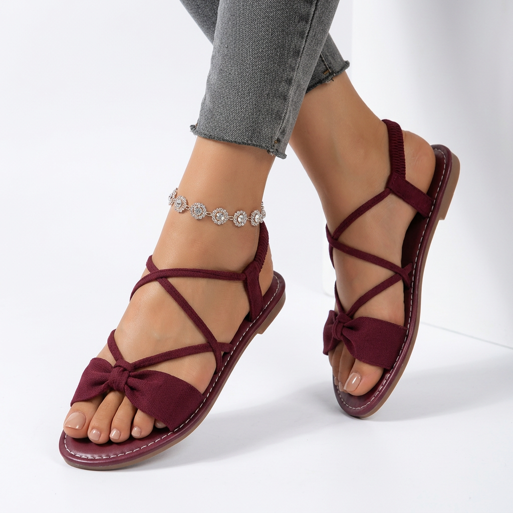 Nouette™ — Sandale plate noeud lacets croisés