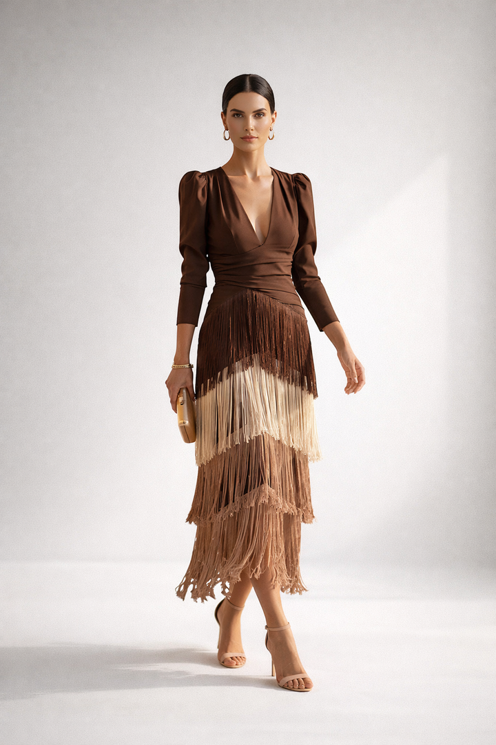 Valériane™ — Robe frangée élégante silhouette raffinée