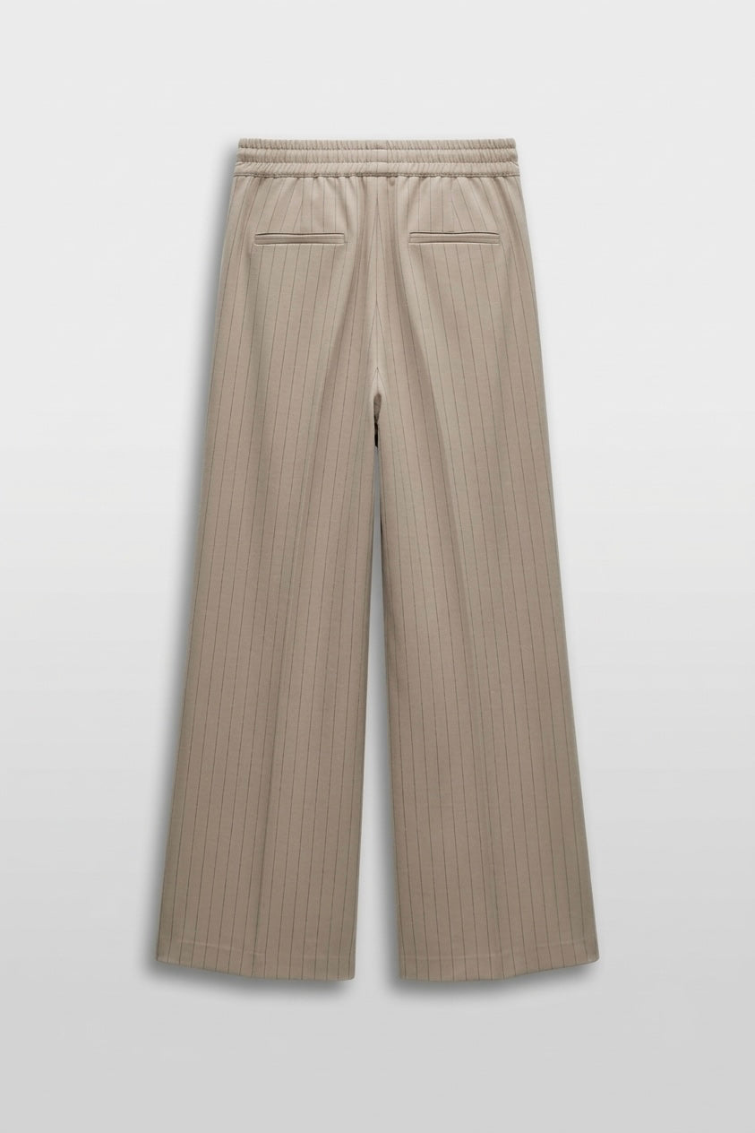 PANTALON LARGE RAYÉ BEIGE