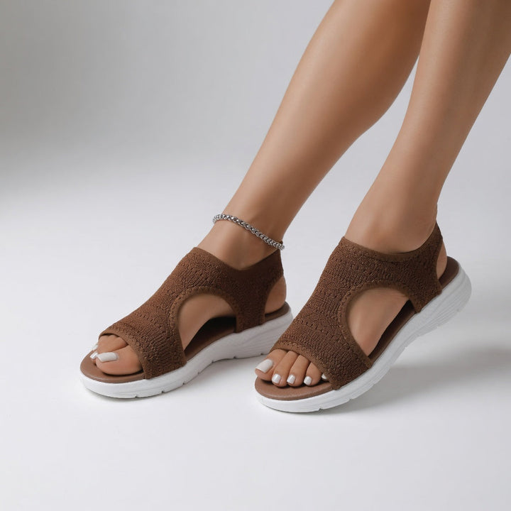Confortine™ — Sandale compensée maille bout ouvert semelle souple