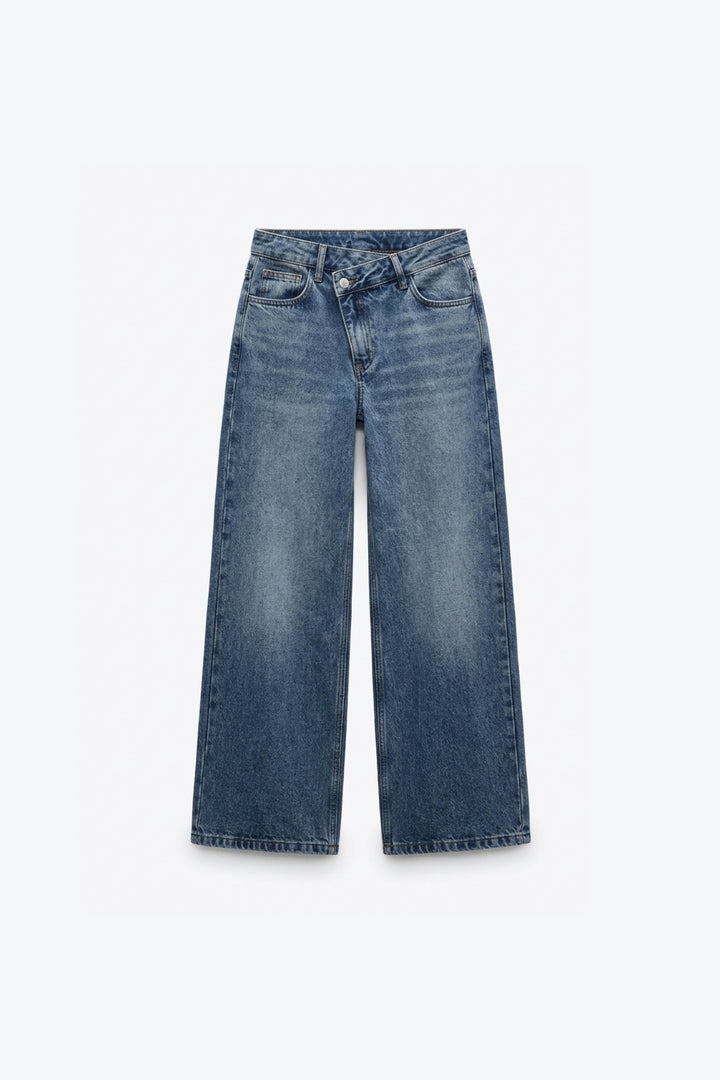 JEANS À FERMETURE ASYMÉTRIQUE
