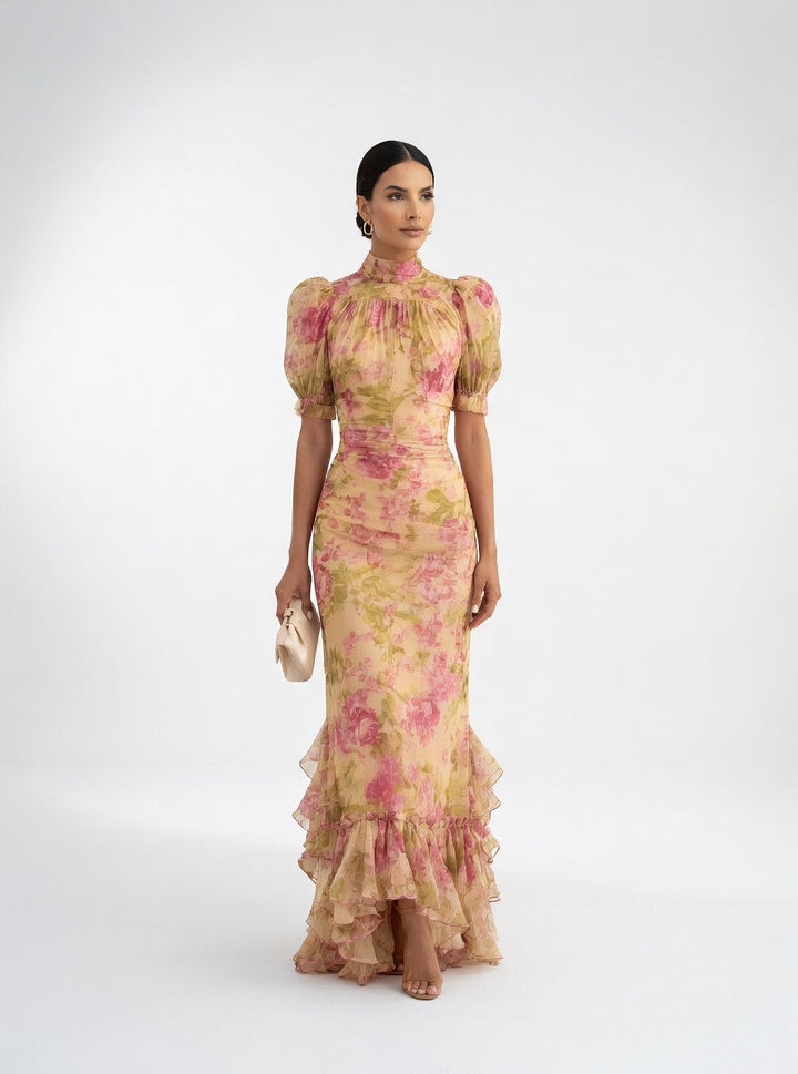 Roséliane™ — Robe longue florale silhouette romantique