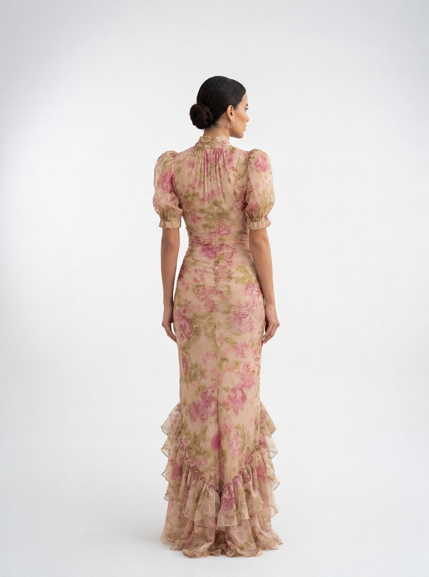 Roséliane™ — Robe longue florale silhouette romantique