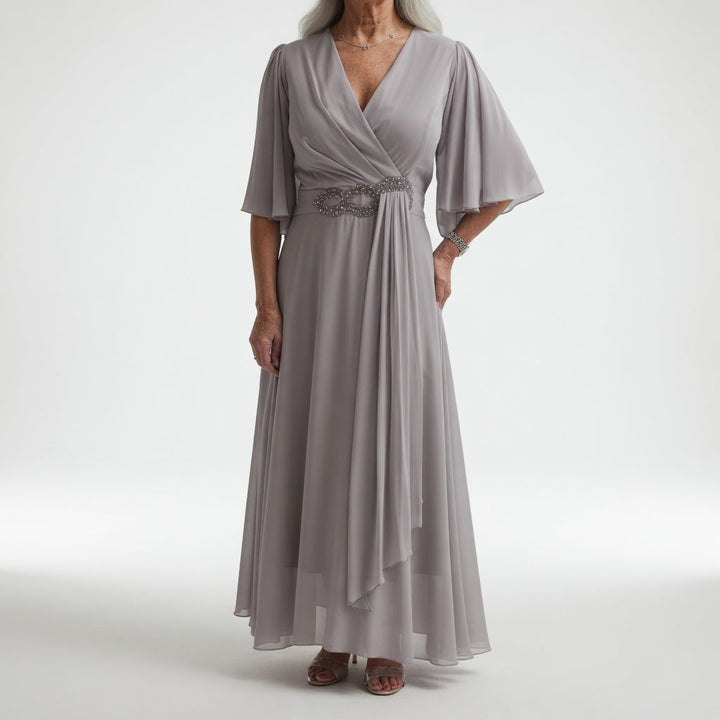 Éloïsine™ — Robe portefeuille longue manches papillon élégance douce