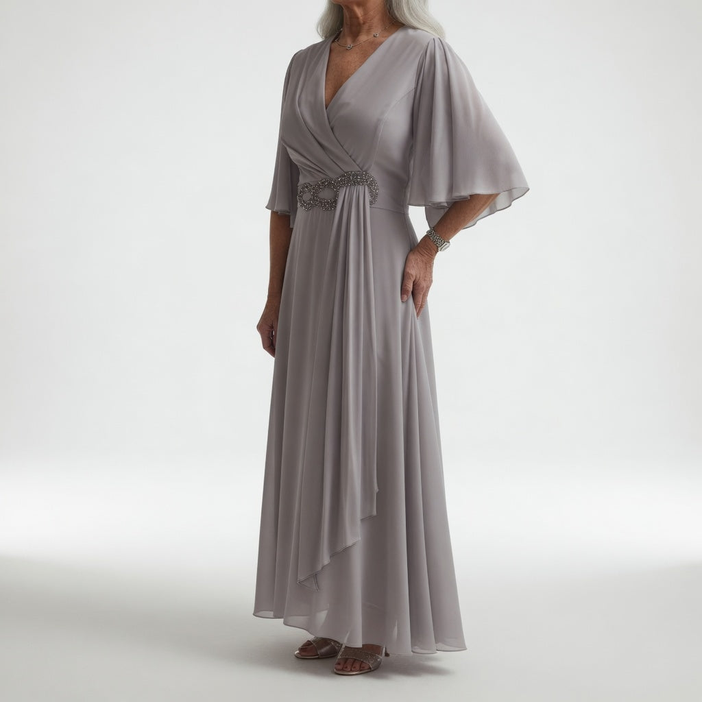 Éloïsine™ — Robe portefeuille longue manches papillon élégance douce