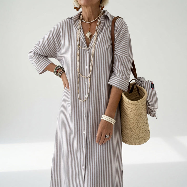 Linévora™ — Robe chemise rayée élégance estivale