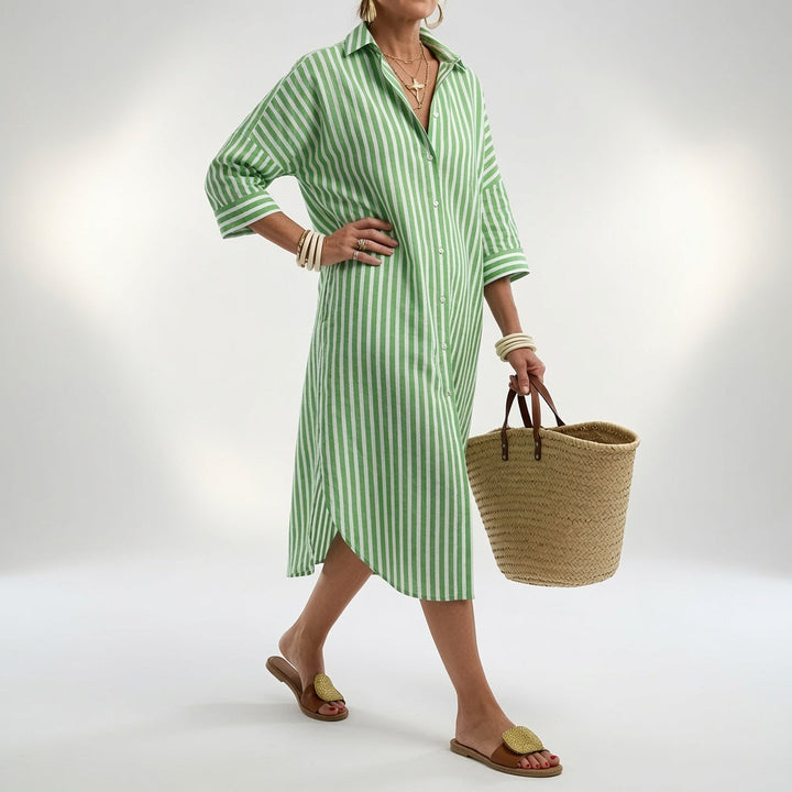 Linévora™ — Robe chemise rayée élégance estivale