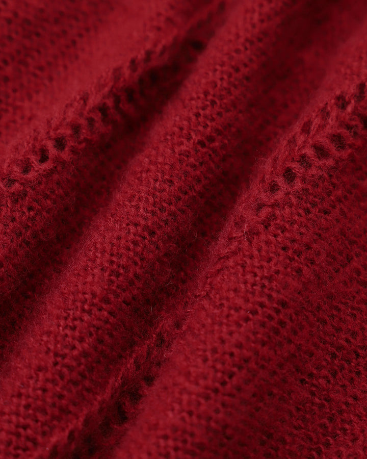 Cardigan à Manches Lanternes Rouges à Boutonnage Simple
