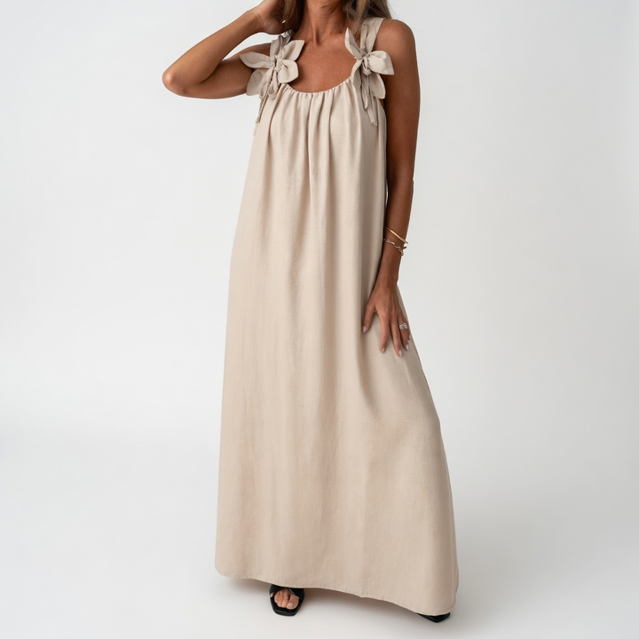 Sévrine™ — Robe maxi fluide à épaules fleuries élégance estivale naturelle
