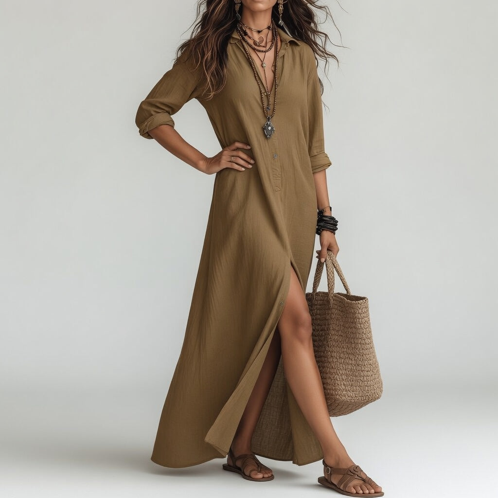 Violaine™ — Robe longue chemise bohème élégance naturelle