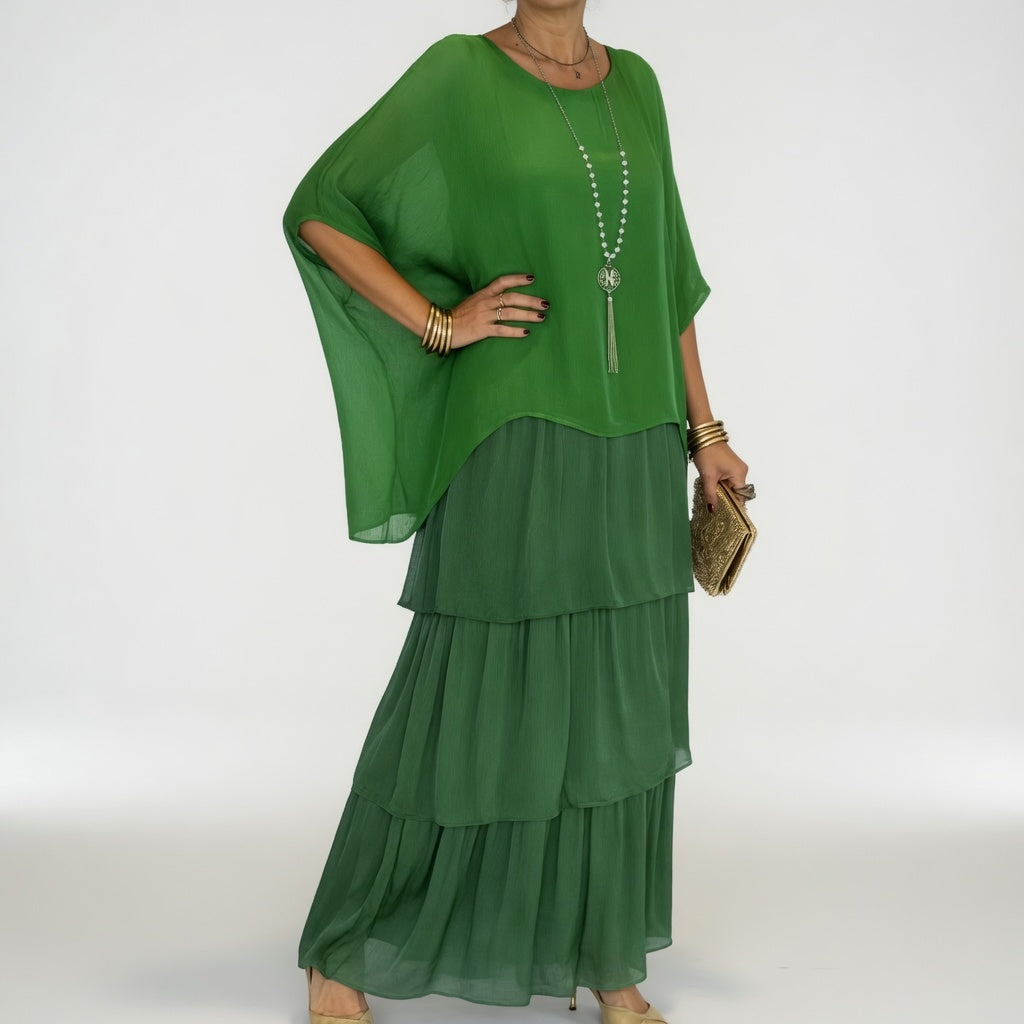 Émeline™ — Robe maxi fluide à volants bohème
