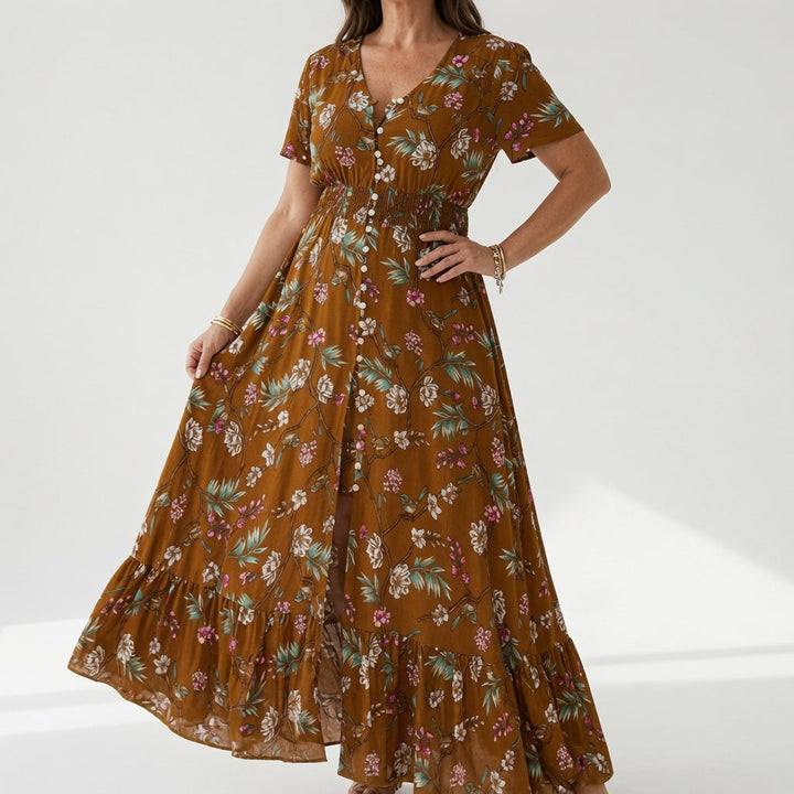 Bohémina™ — Robe maxi fleurie col V fente romantique