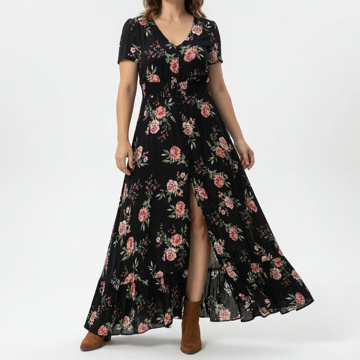Bohémina™ — Robe maxi fleurie col V fente romantique