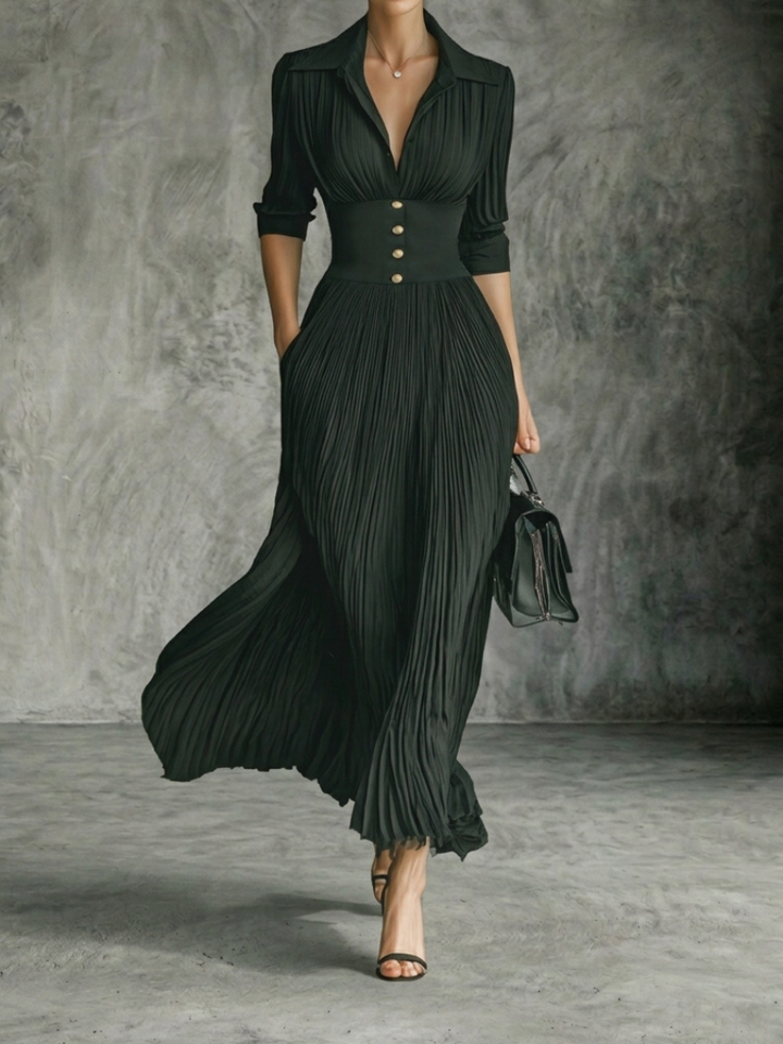 Valérie™ — Robe plissée élégante à taille structurée