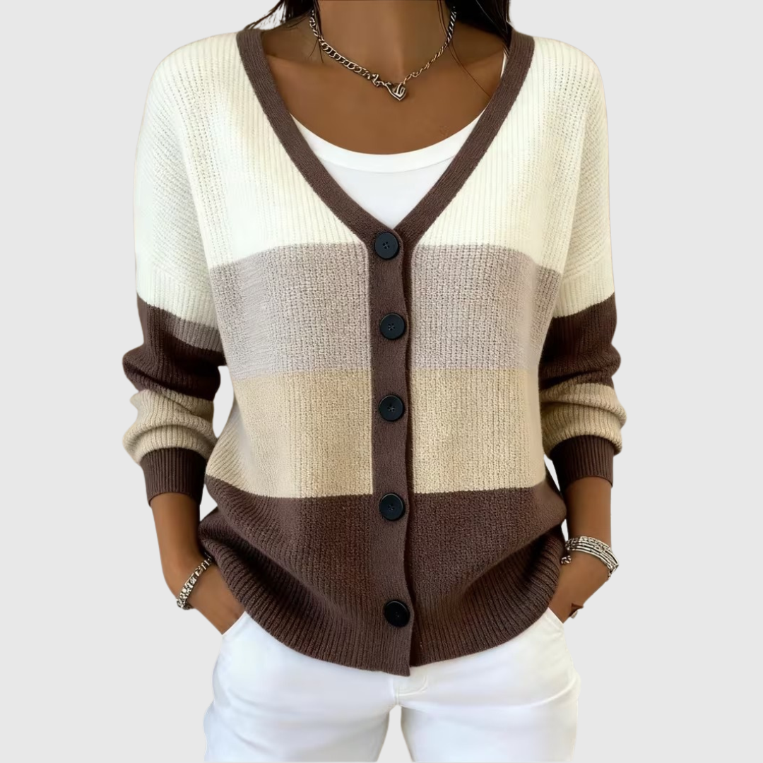 Céliane Cardigan – Élégance rayée et boutonnée