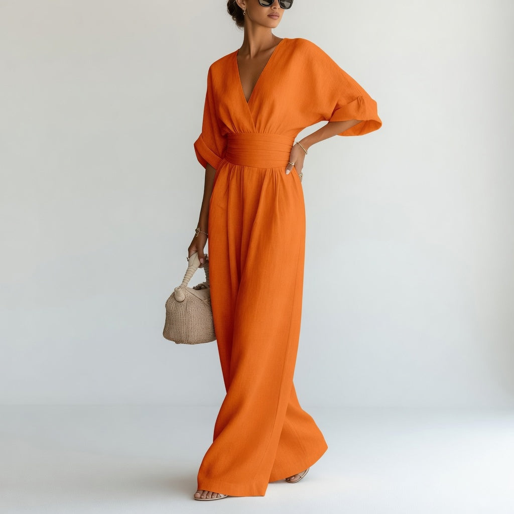 Blandine™ — Combinaison large col V élégance fluide naturelle