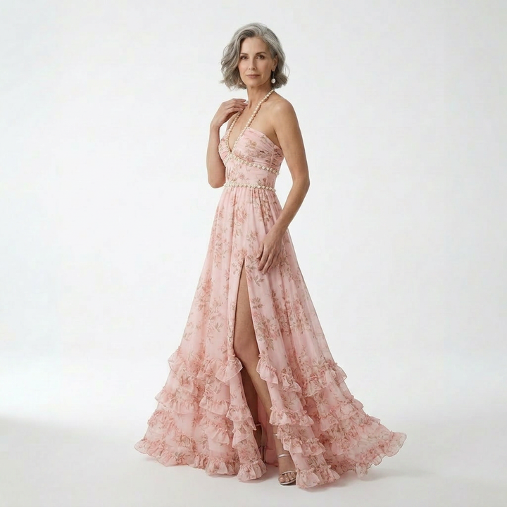 Mérovée™ — Robe longue florale fente esprit romantique