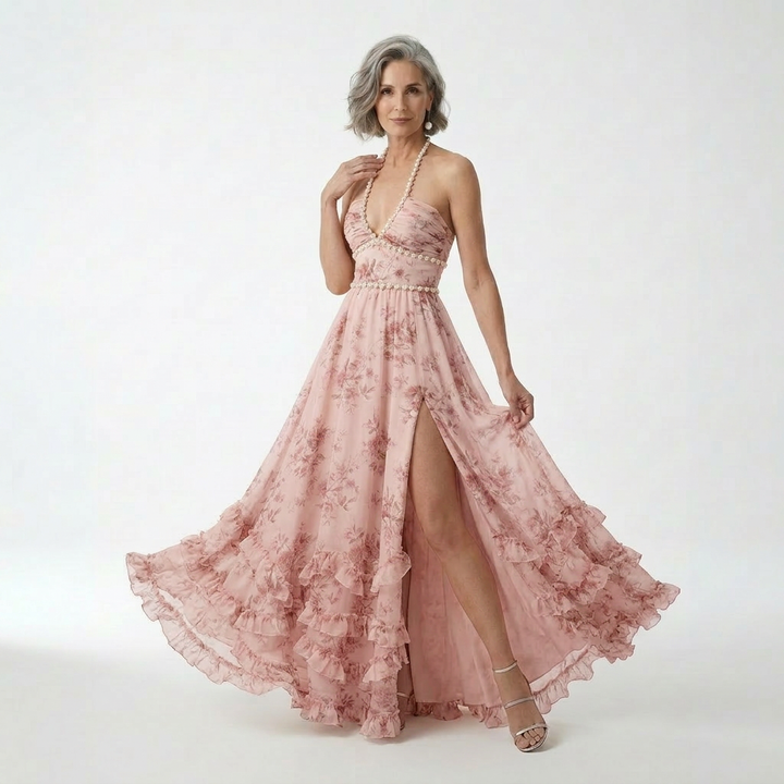 Mérovée™ — Robe longue florale fente esprit romantique