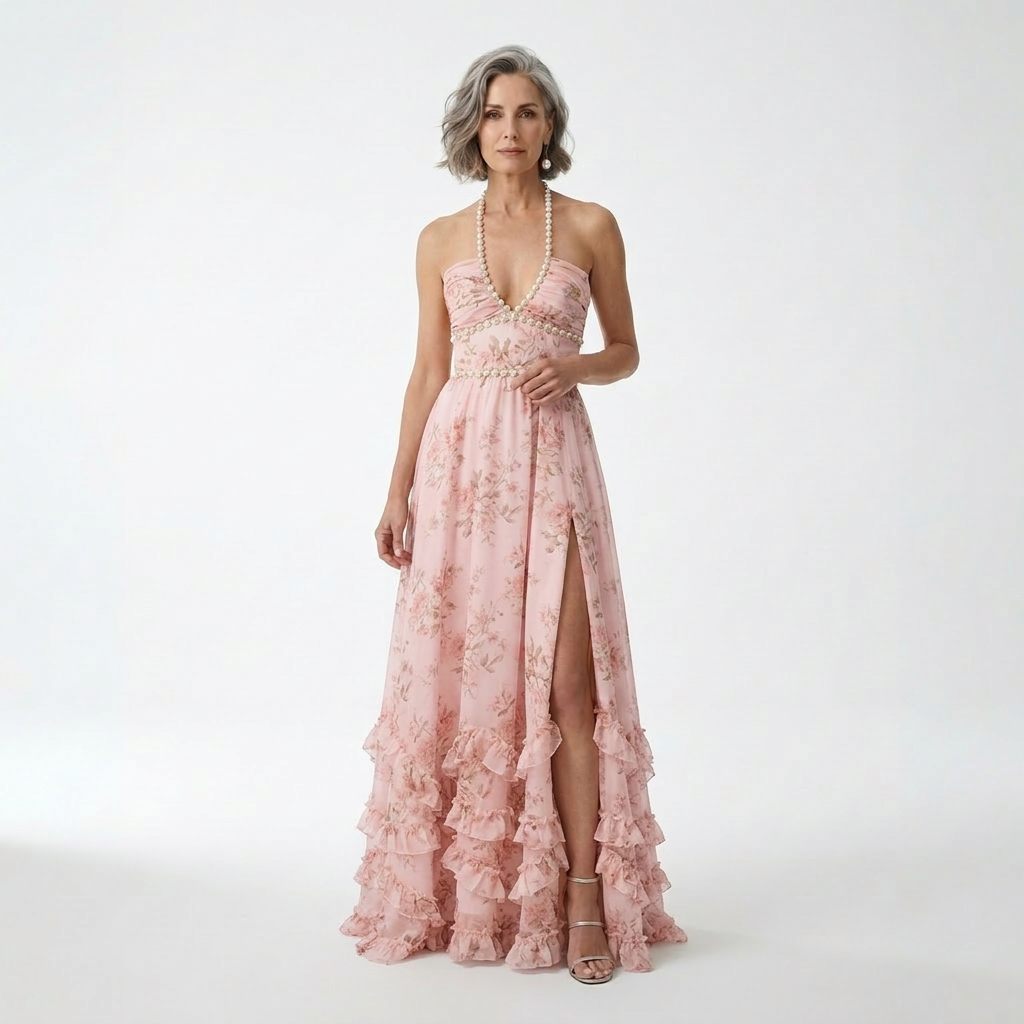 Mérovée™ — Robe longue florale fente esprit romantique