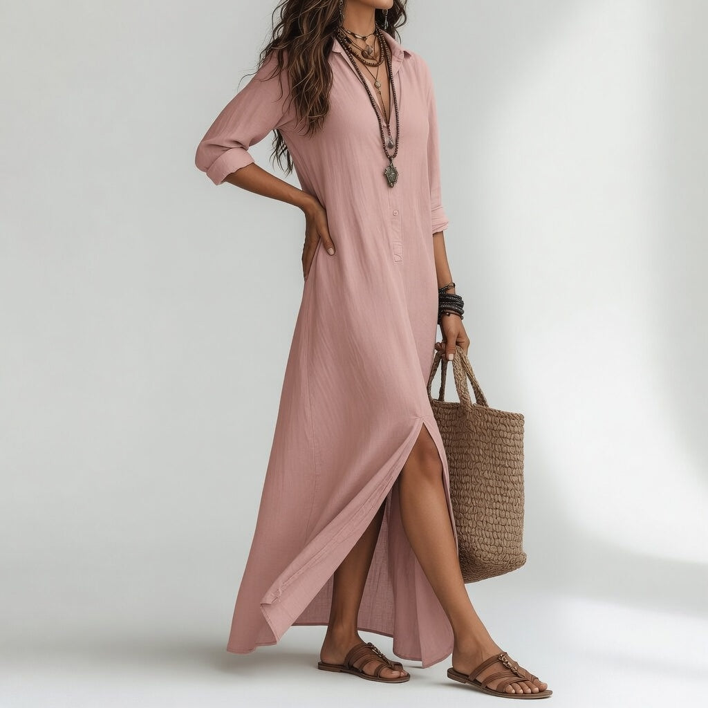 Violaine™ — Robe longue chemise bohème élégance naturelle