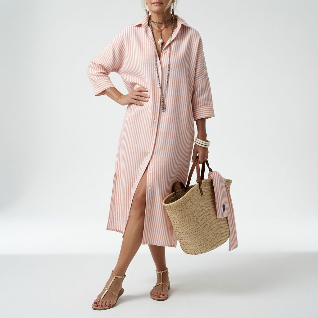 Linévora™ — Robe chemise rayée élégance estivale