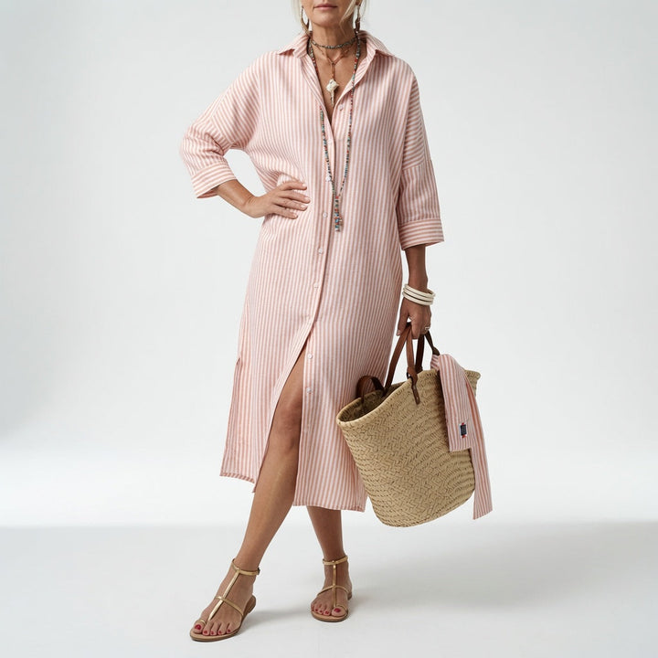 Linévora™ — Robe chemise rayée élégance estivale
