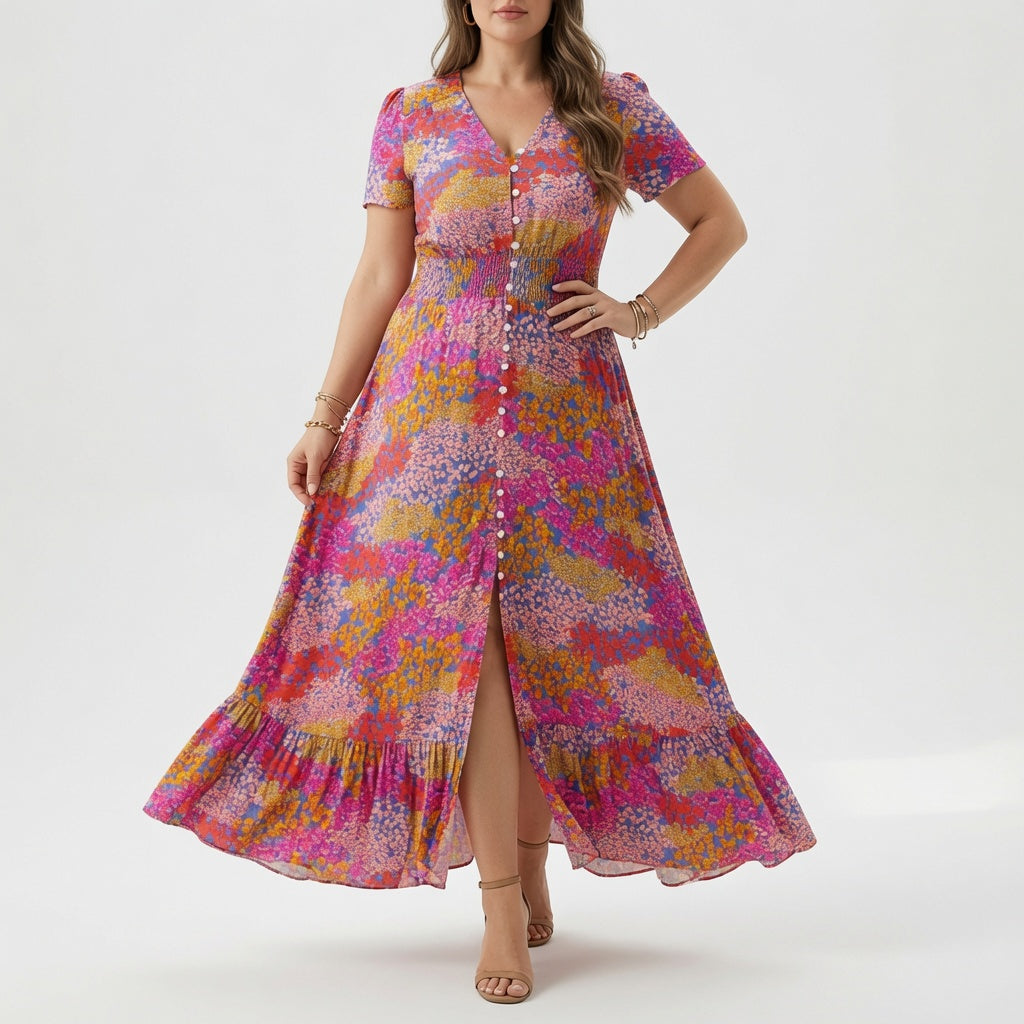 Bohémina™ — Robe maxi fleurie col V fente romantique