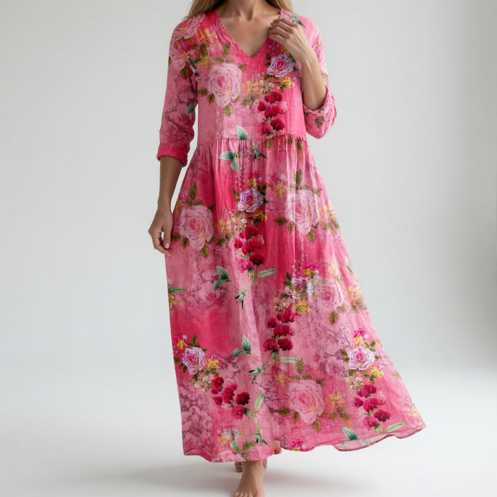 Santorine™ — Robe maxi fleurie col V fluide
