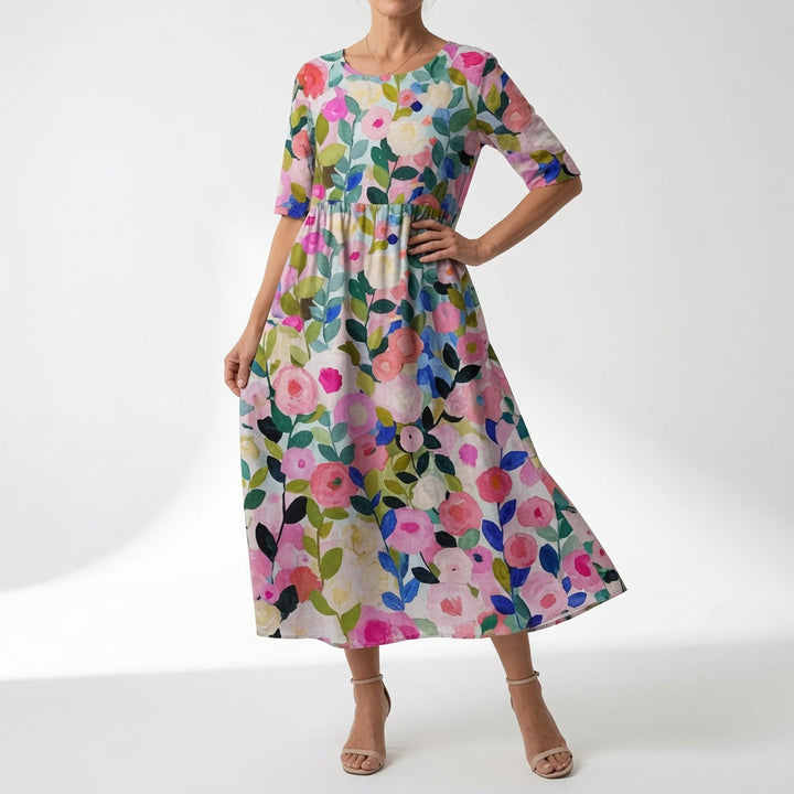 Santorine™ — Robe maxi fleurie col V fluide