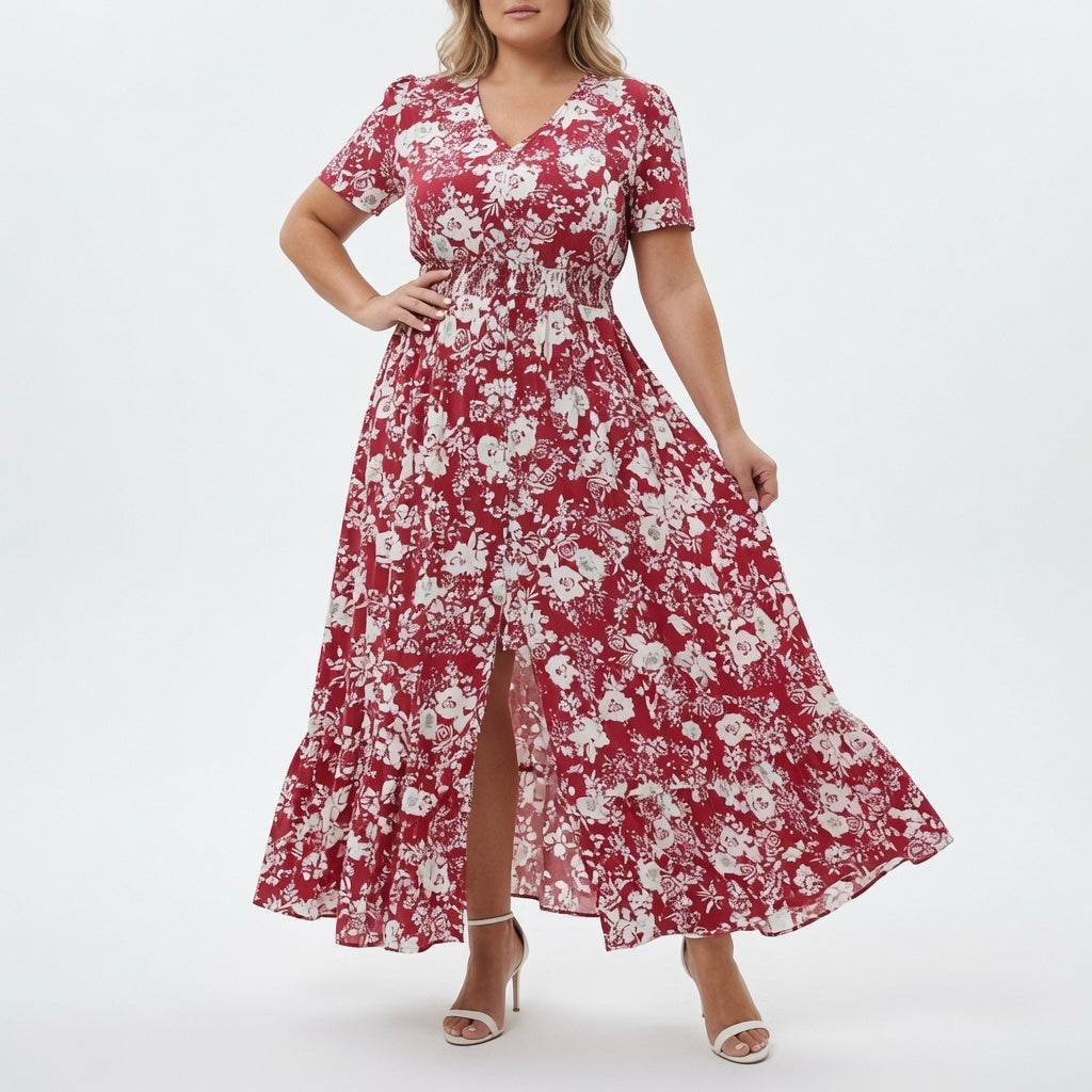 Bohémina™ — Robe maxi fleurie col V fente romantique