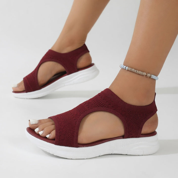 Confortine™ — Sandale compensée maille bout ouvert semelle souple