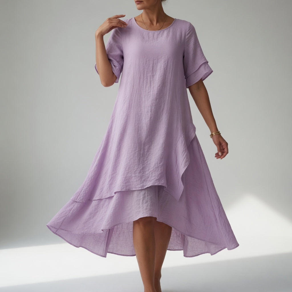 Stratéline™ — Robe midi superposée manches courtes ourlet asymétrique