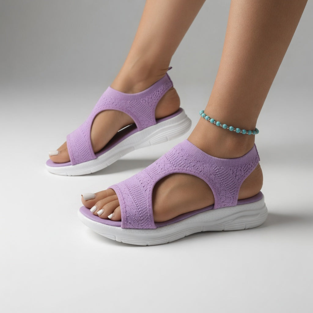 Confortine™ — Sandale compensée maille bout ouvert semelle souple