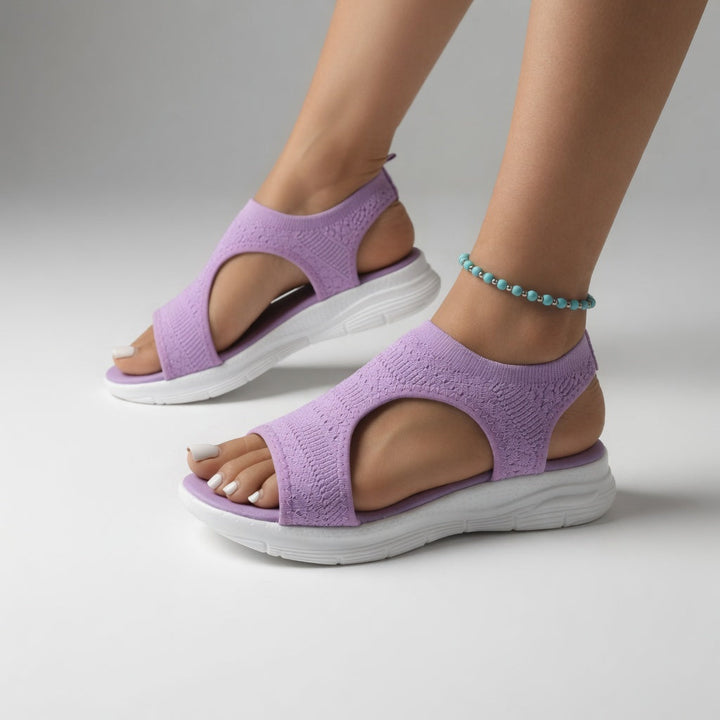Confortine™ — Sandale compensée maille bout ouvert semelle souple