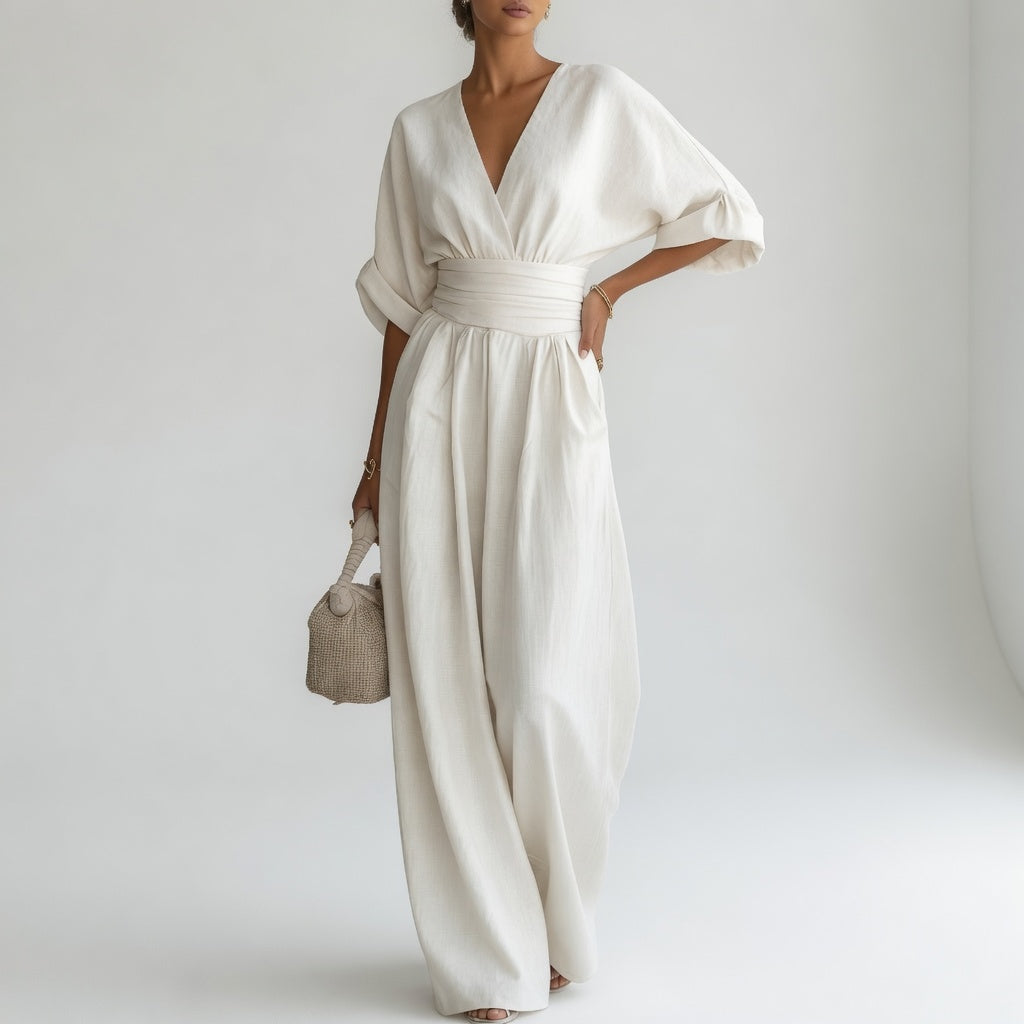 Blandine™ — Combinaison large col V élégance fluide naturelle