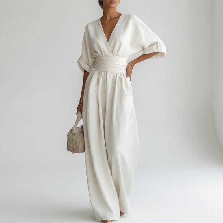 Blandine™ — Combinaison large col V élégance fluide naturelle