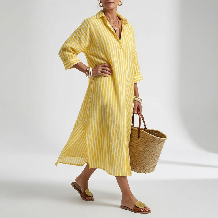 Linévora™ — Robe chemise rayée élégance estivale