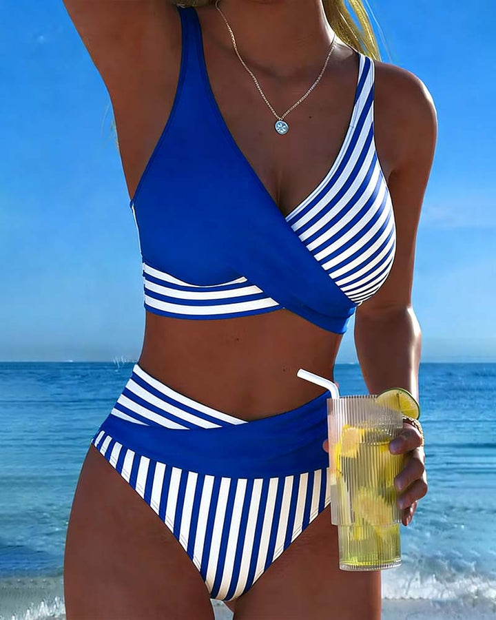 Delphantine™ — Bikini croisé rayé taille haute éclat estival