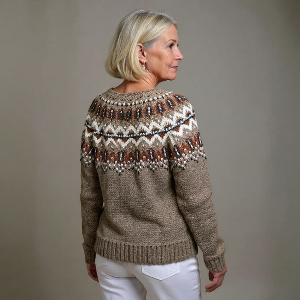 Flavie Cardigan – Maille jacquard aux tons terre