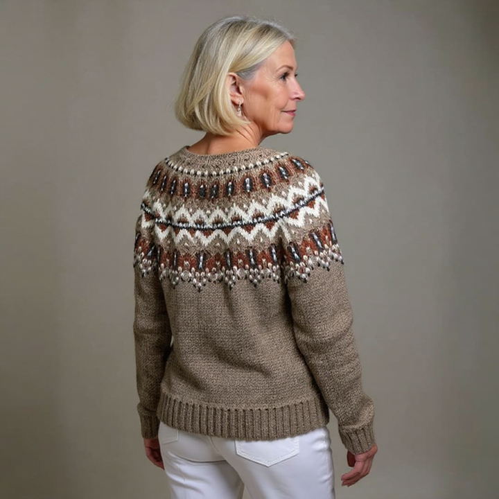 Flavie Cardigan – Maille jacquard aux tons terre