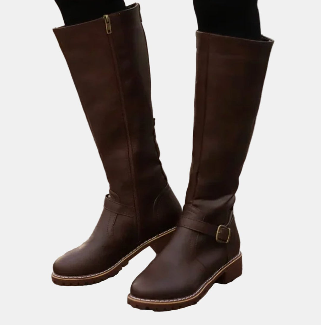 Bottes cavalières hautes à boucle pour femme