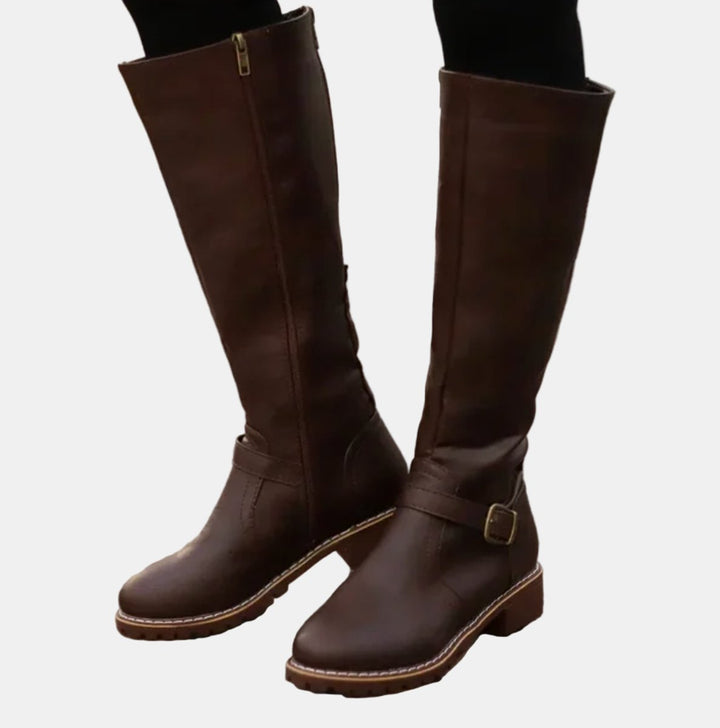 Bottes cavalières hautes à boucle pour femme