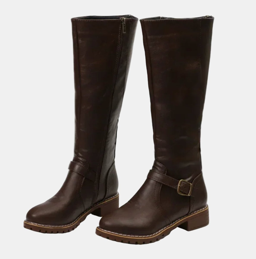 Bottes cavalières hautes à boucle pour femme