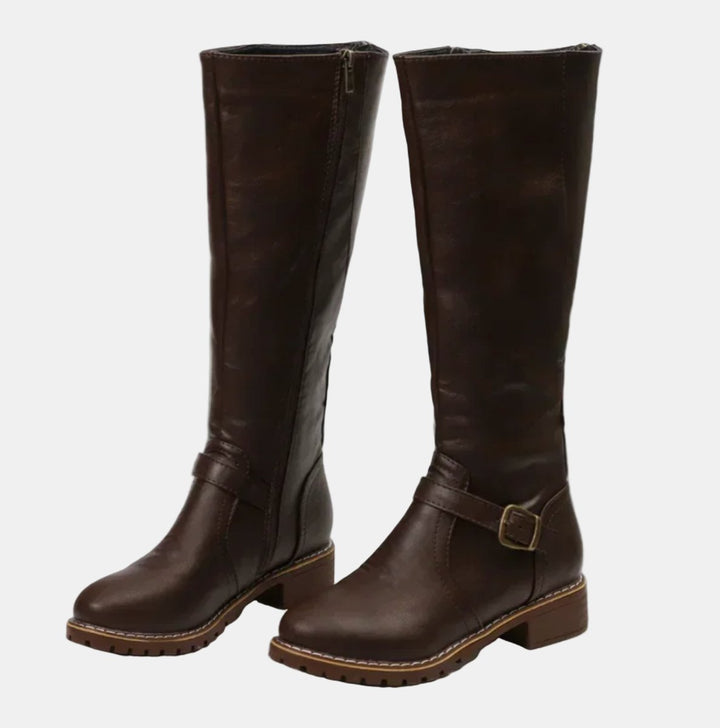 Bottes cavalières hautes à boucle pour femme