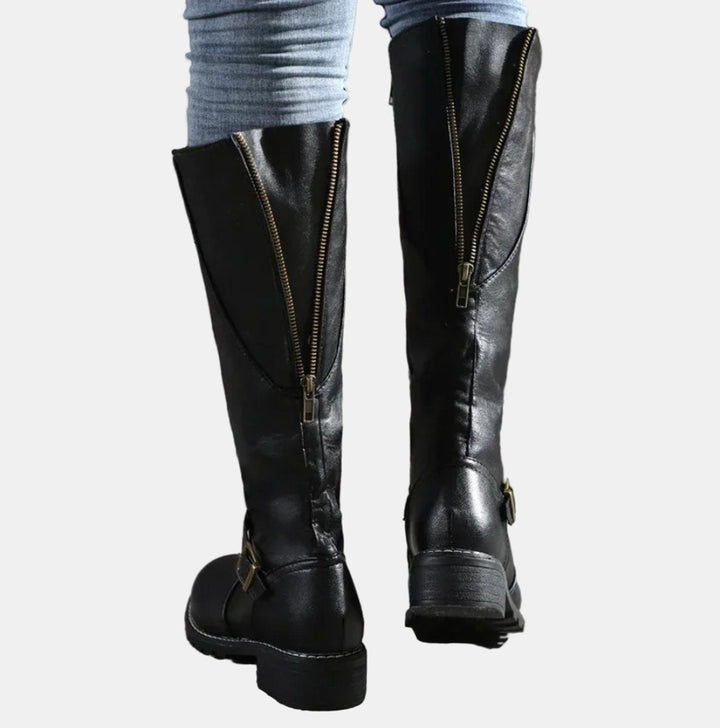 Bottes cavalières hautes à boucle pour femme