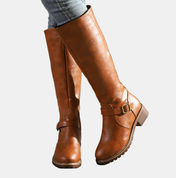 Bottes cavalières hautes à boucle pour femme