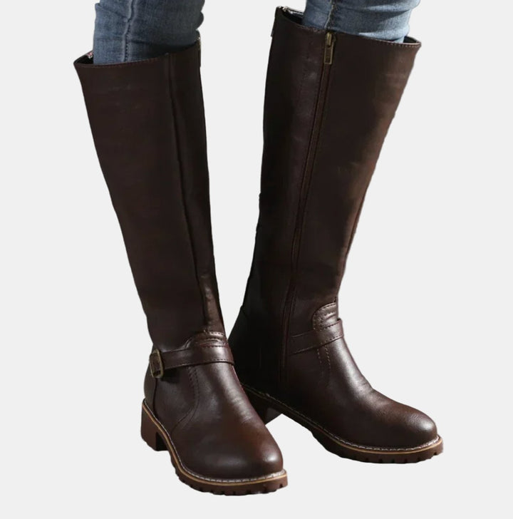 Bottes cavalières hautes à boucle pour femme
