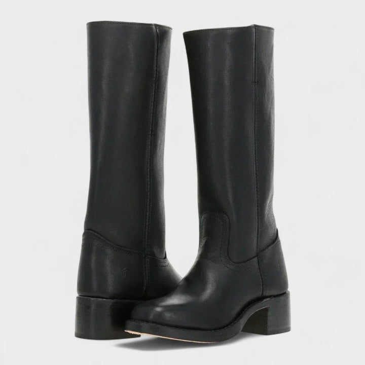 Bottes hautes à talon bloc et surpiqûres pour femme