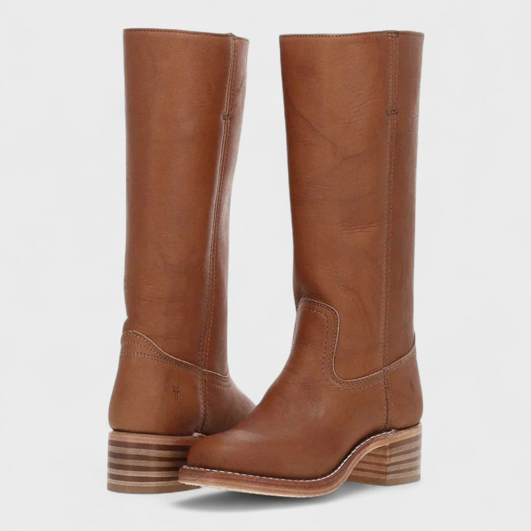 Bottes hautes à talon bloc et surpiqûres pour femme