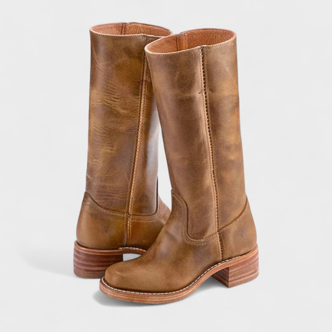 Bottes hautes à talon bloc et surpiqûres pour femme